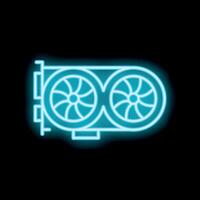 Neon icon of powerful graphics card with two cooling fans vector