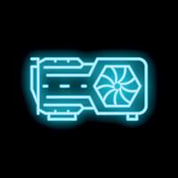 Neon icon of computer graphics card showing gpu chipset and cooling fan vector