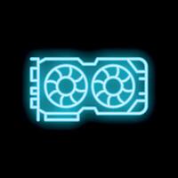 Glowing neon icon of computer graphics card showing two cooling fans vector