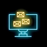 Neon icon of computer displaying multiple email messages vector