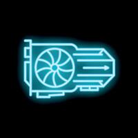 Neon icon of computer graphics card showing cooling fan vector