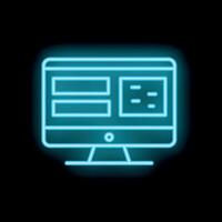 Neon icon of a computer monitor showing a website design interface vector