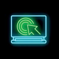 Neon laptop showing cursor clicking inside target marketing concept vector