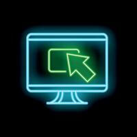 Neon computer screen displaying file transferring with cursor arrow vector