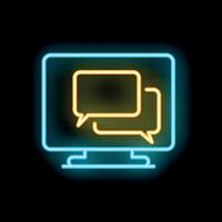 Neon icon of online communication displaying speech bubbles on computer screen vector