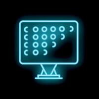 Glowing neon line scoreboard with points on dark brick wall background icon illustration in outline blue neon style vector