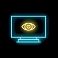 Neon icon of eye showing on desktop computer monitor screen vector