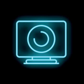 Neon icon of camera lens displayed on computer screen vector