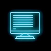 Neon blue computer monitor showing lines of code on screen vector