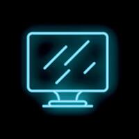 Glowing neon icon of modern pc monitor displaying abstract lines on dark background vector