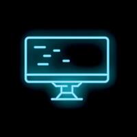 Blue neon computer monitor showing code on screen icon vector