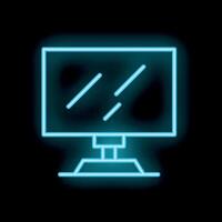 Neon computer screen glowing on black background vector