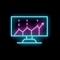 Neon computer screen displaying growing chart icon vector
