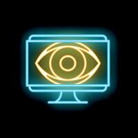 Neon icon of eye showing through computer screen display vector