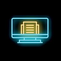 Neon icon of computer displaying document for online reading vector