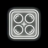 Smartphone camera module glowing white neon sign on black background vector