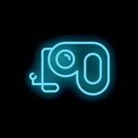 Blue neon icon of a retro gamepad shining on black background vector