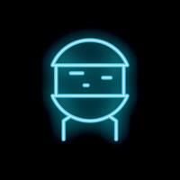 Blue neon sign icon of a beehive with honeycombs glowing on black background vector