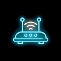 Neon router icon glowing on dark background vector