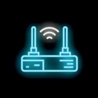 Neon wifi router emitting internet signal with two antennas vector
