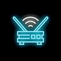Neon router icon glowing on dark background representing wifi signal vector