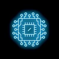 Blue neon cpu microchip glowing on black background vector
