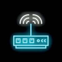 Neon icon of wifi router emitting internet signal vector