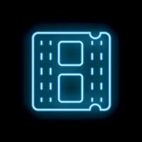 Blue neon icon of a ram memory chip glowing on black background vector