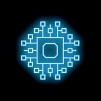 Neon blue cpu microchip glowing on black background vector