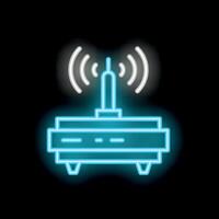 Neon wifi router icon glowing on dark background vector