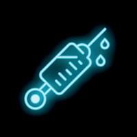 Neon syringe dripping with liquid on black background vector
