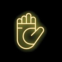 Neon yellow hand showing number four gesture on black background vector