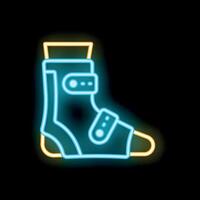 Glowing neon sign of an orthopedic boot for foot injuries on a black background vector