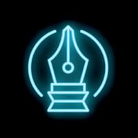 Neon sign representing a fountain pen nib glowing on a black background vector
