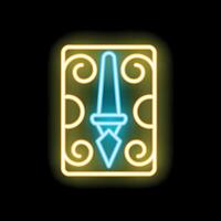 Glowing neon line tarot card icon isolated on black background. Esoteric element. illustration vector