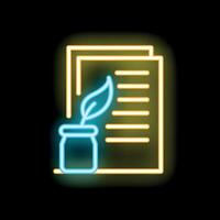 Neon sign of a growing business with sprout and documents vector