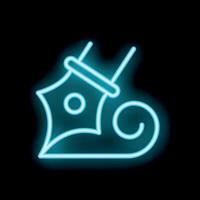 Neon sign representing a medieval weapon with a blade attached to a chain on a black background vector