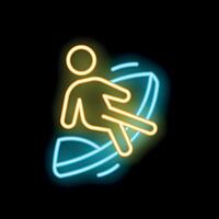 Neon style icon of a surfer riding a wave vector
