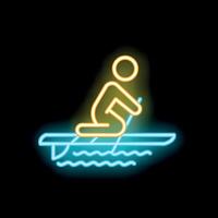 Neon sign of a man rowing on a stand up paddle board vector