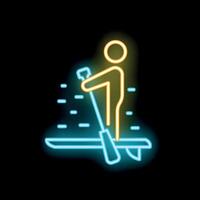 Neon icon of person stand up paddle boarding vector