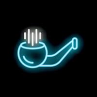 Blue neon sign of a smoking pipe with steam coming out on a black background vector