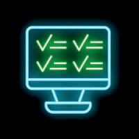 Neon computer monitor showing green check marks on black background vector