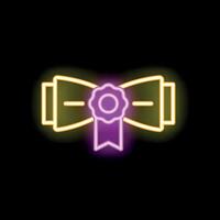 Neon sign of award ribbon with seal showing success vector