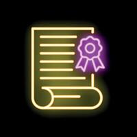 Neon sign of diploma scroll with stamp awarding graduation certificate vector
