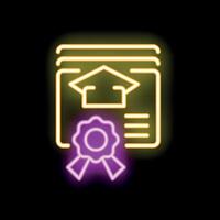 Neon sign of graduation certificate with ribbon and seal vector
