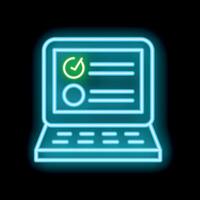 Neon online survey form with check and radio buttons on laptop screen vector