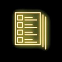 Neon yellow clipboard with checklist on black background vector