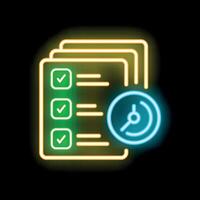 Neon icon of clock showing time limit for completing tasks vector