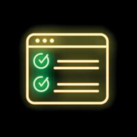 Neon green check mark icon showing completing tasks in browser window vector
