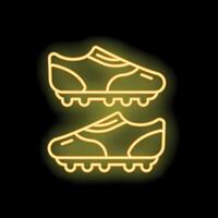 Neon sign showing a pair of soccer cleats glowing on black background vector